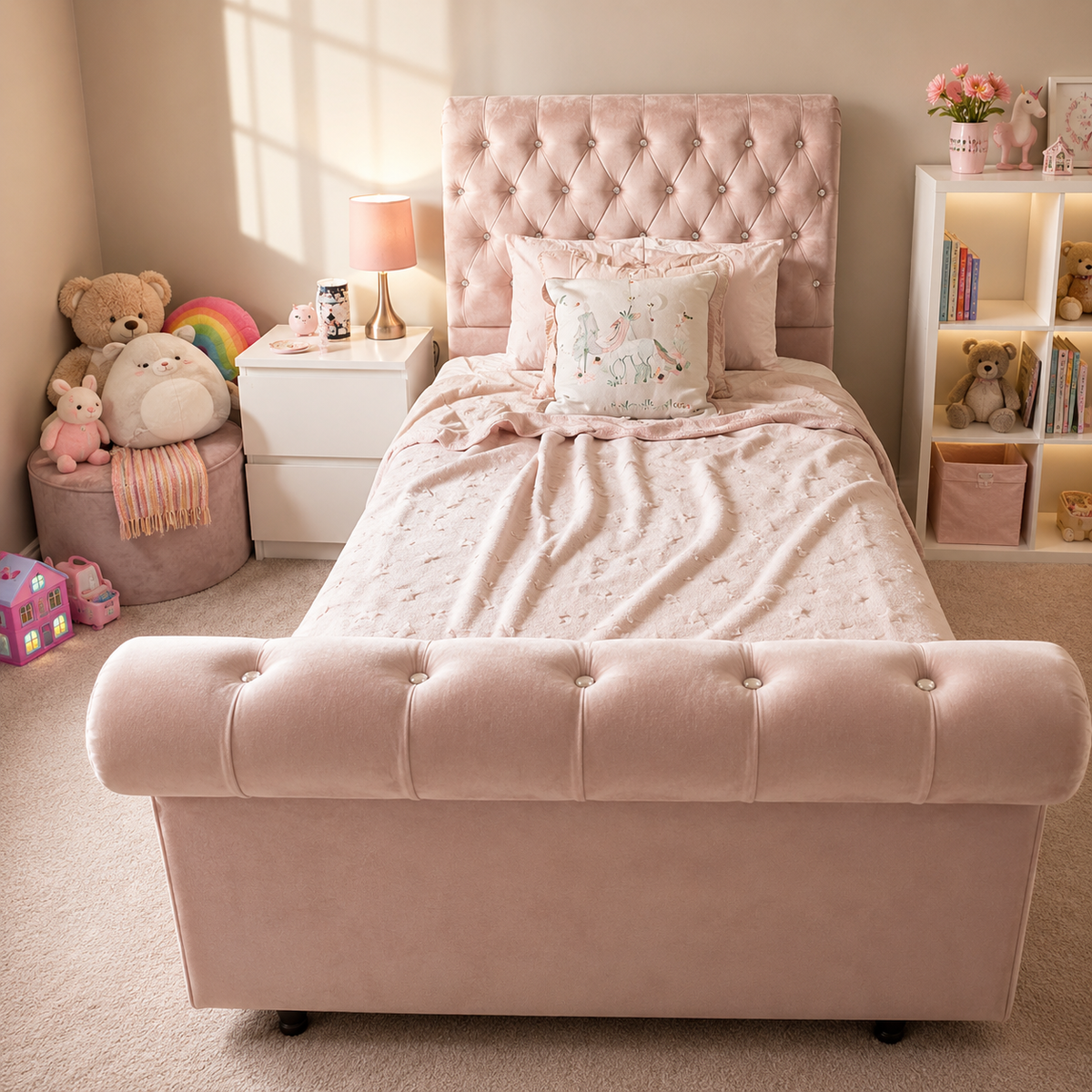 Sleigh Frame Bed Plush velvet - Curved Headboard