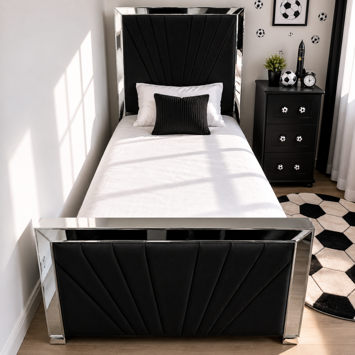 Mirror Bed – Luxury Upholstered Bed | Elegant Mirrored Frame | All Sizes Available